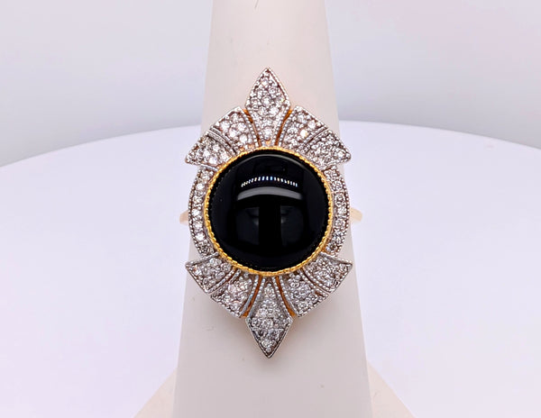 Art Deco Style 14K Yellow and White Gold Onyx and Diamond Ring