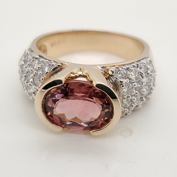 14kt Yellow Gold Pink Tourmaline and Diamond Ring