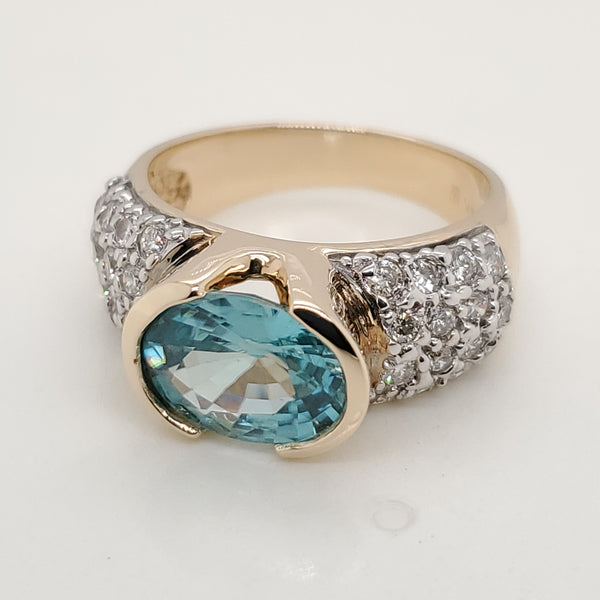 14kt Yellow Gold Blue Tourmaline and Diamond Ring