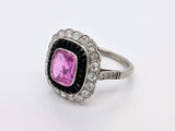 Platinum Fancy Pink Sapphire and Black Onyx Ring
