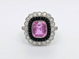 Platinum Fancy Pink Sapphire and Black Onyx Ring