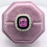 Platinum Fancy Pink Sapphire and Black Onyx Ring