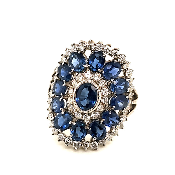 18kt White Gold Sapphire and Diamond Saddle Ring