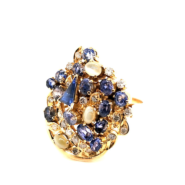 18kt Yellow Gold Tanzanite Cats Eye and Diamond Ring