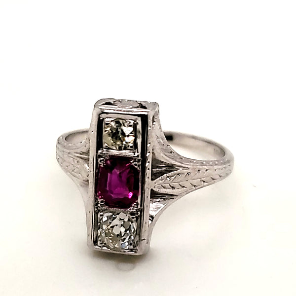 Art Deco 18kt White Gold Ruby and Diamond Ring