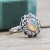 18kt White Gold Opal, Diamond, And Sapphire Ring