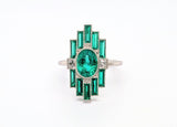 Platinum Art Deco-Inspired Fine Emerald Ring