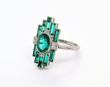Platinum Art Deco-Inspired Fine Emerald Ring
