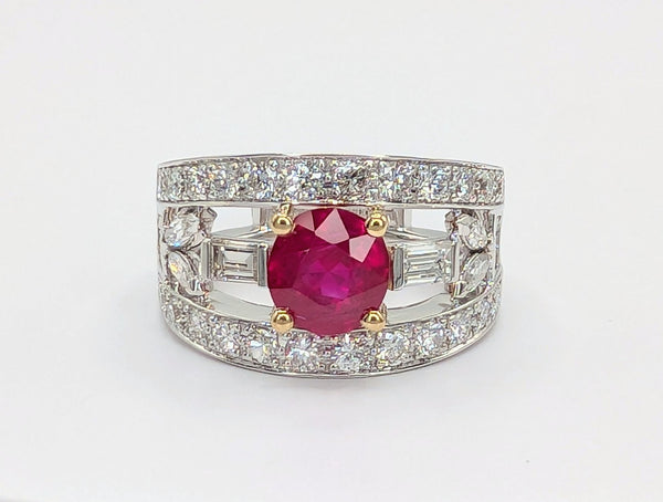 14K White and Yellow Gold 1.82ct Burmese Ruby and Diamond Ring