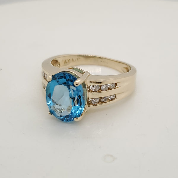 14kt Yellow Gold Swiss Blue Topaz and Diamond Ring