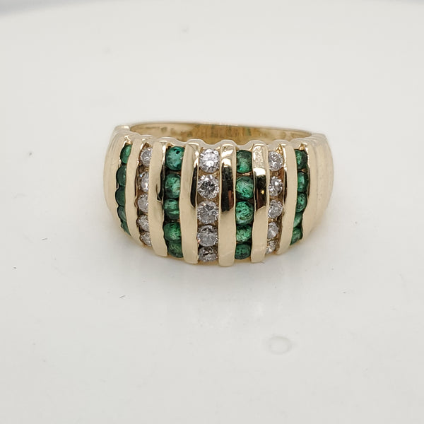 14kt Yellow Gold Diamond and Emerald Domed Band