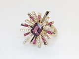 14K Yellow Gold Rhodolite Garnet, Diamond, and Pink Sapphire Ring
