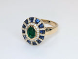 14K Yellow Gold Emerald, Sapphire, and Diamond Rotating Ring