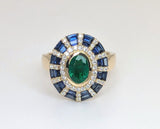 14K Yellow Gold Emerald, Sapphire, and Diamond Rotating Ring