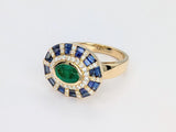 14K Yellow Gold Emerald, Sapphire, and Diamond Rotating Ring