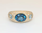14K Yellow Gold Blue Topaz and Diamond Ring