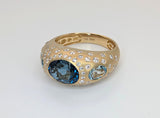 14K Yellow Gold Blue Topaz and Diamond Ring