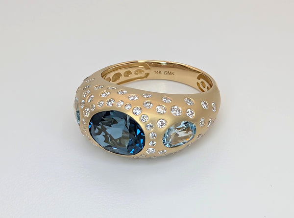 14K Yellow Gold Blue Topaz and Diamond Ring