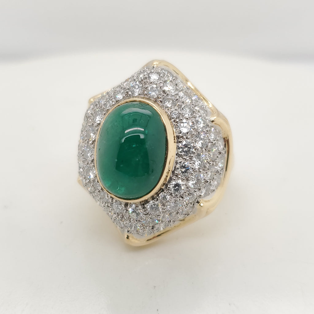 18kt Yellow Gold and Platinum Emerald and Diamond Wide Ring