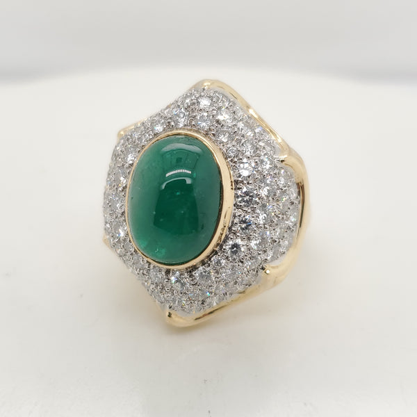 18kt Yellow Gold and Platinum Emerald and Diamond Wide Ring