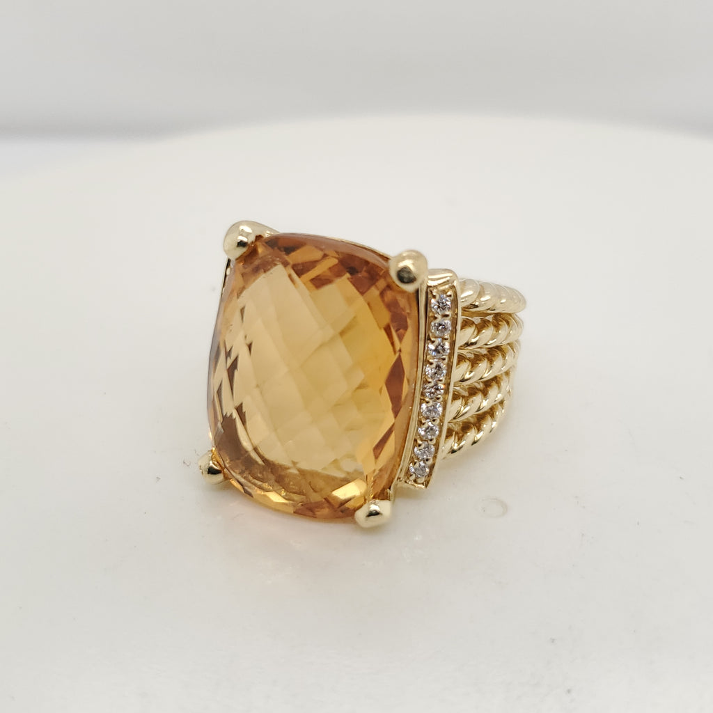 David Yurman 18kt Yellow Gold Citrine and Diamond Wheaton Ring