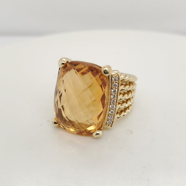 David Yurman 18kt Yellow Gold Citrine and Diamond Wheaton Ring