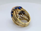 18kt Yellow Gold Coral Lapis and Diamond Ring