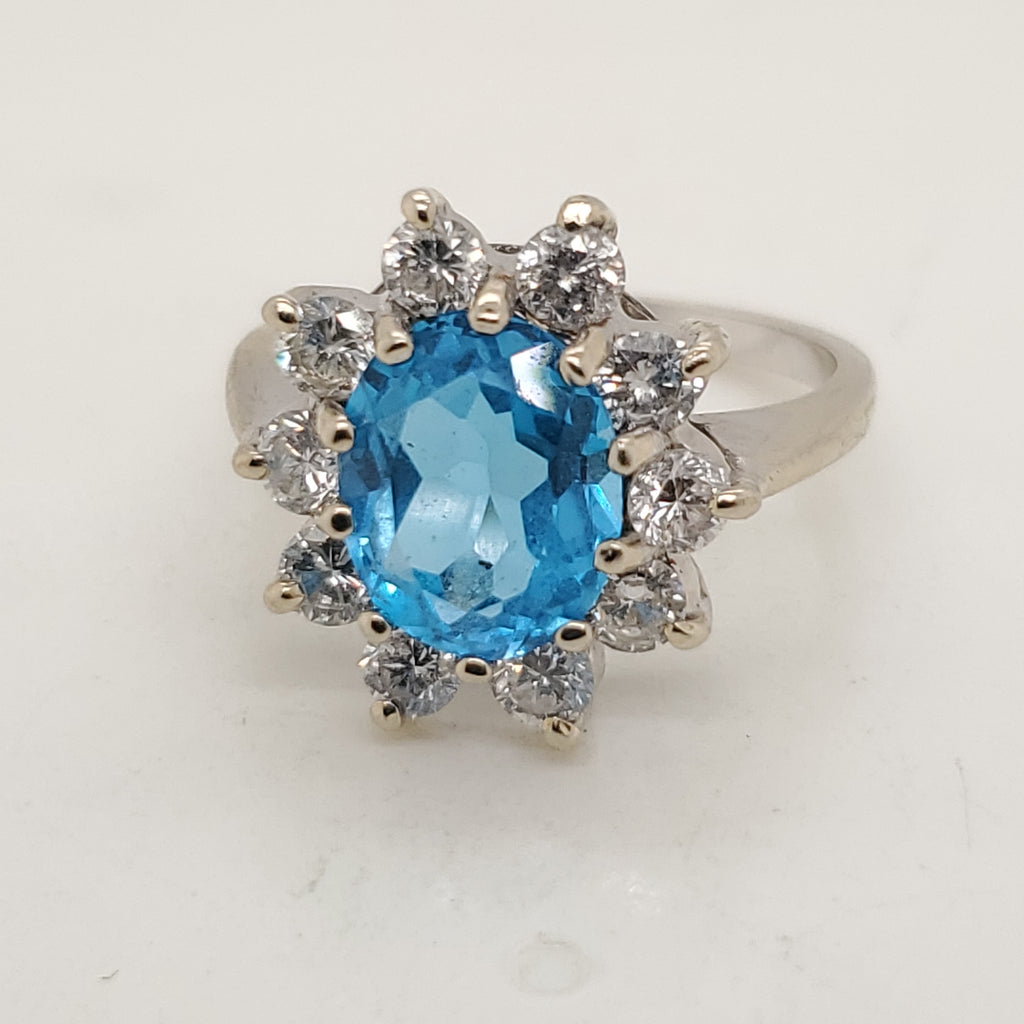 14kt White Gold Swiss Blue Topaz and Diamond Ring