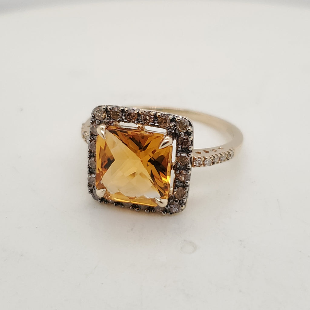 Effy 14kt Yellow Gold Citrine and Diamond Ring
