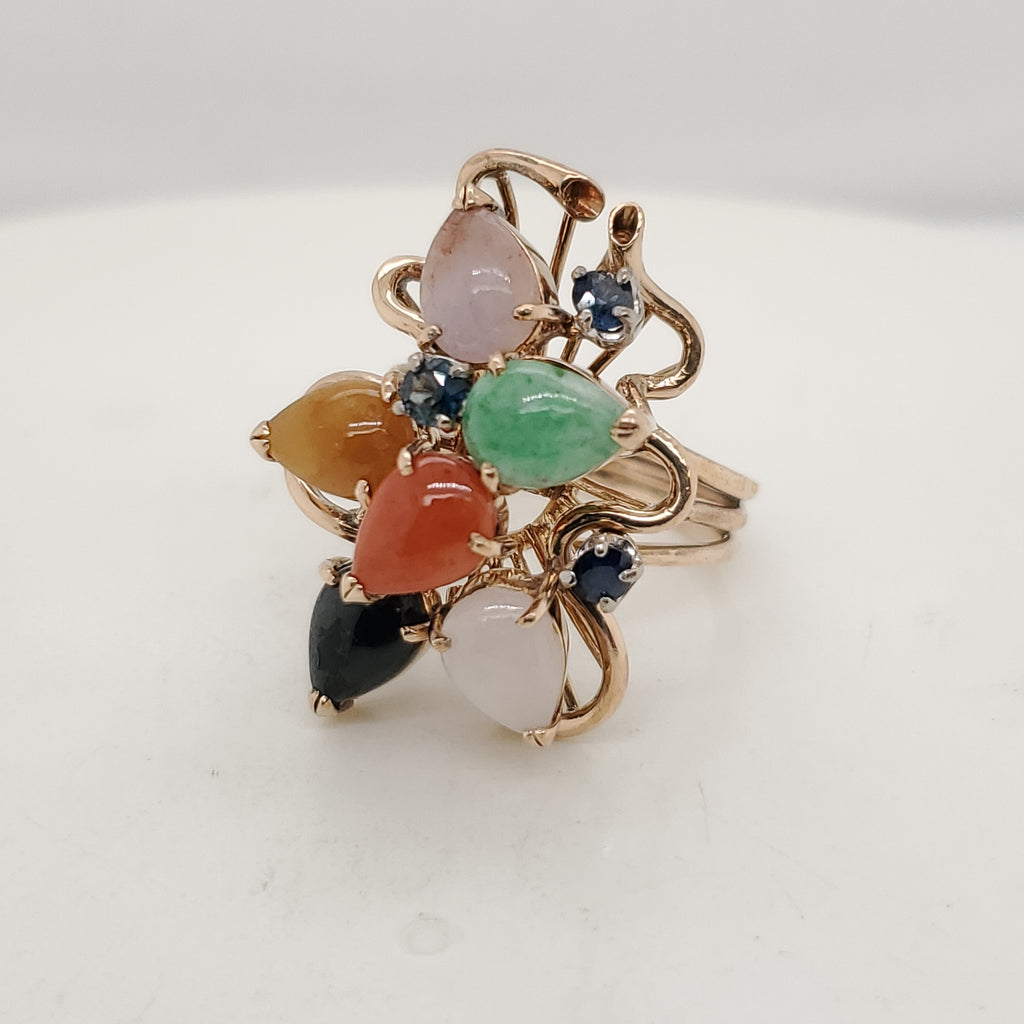 Vintage 14kt Yellow Gold Jade and Sapphire Ring