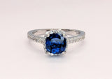 14K White Gold Royal Blue Sapphire and Diamond Ring