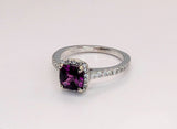 14K White Gold Rhodolite Garnet and Diamond Ring