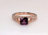 14K Rose Gold Rhodolite Garnet and Diamond Ring