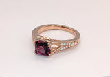 14K Rose Gold Rhodolite Garnet and Diamond Ring
