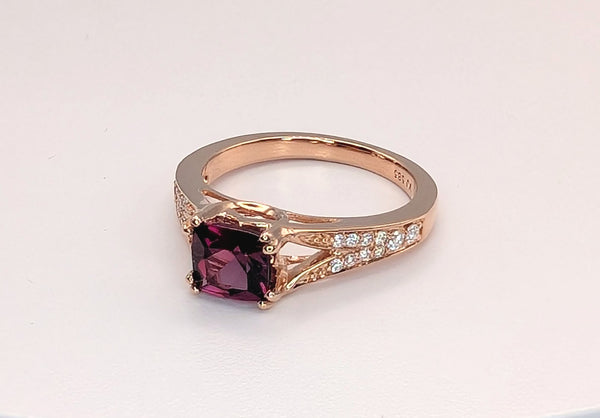 14K Rose Gold Rhodolite Garnet and Diamond Ring