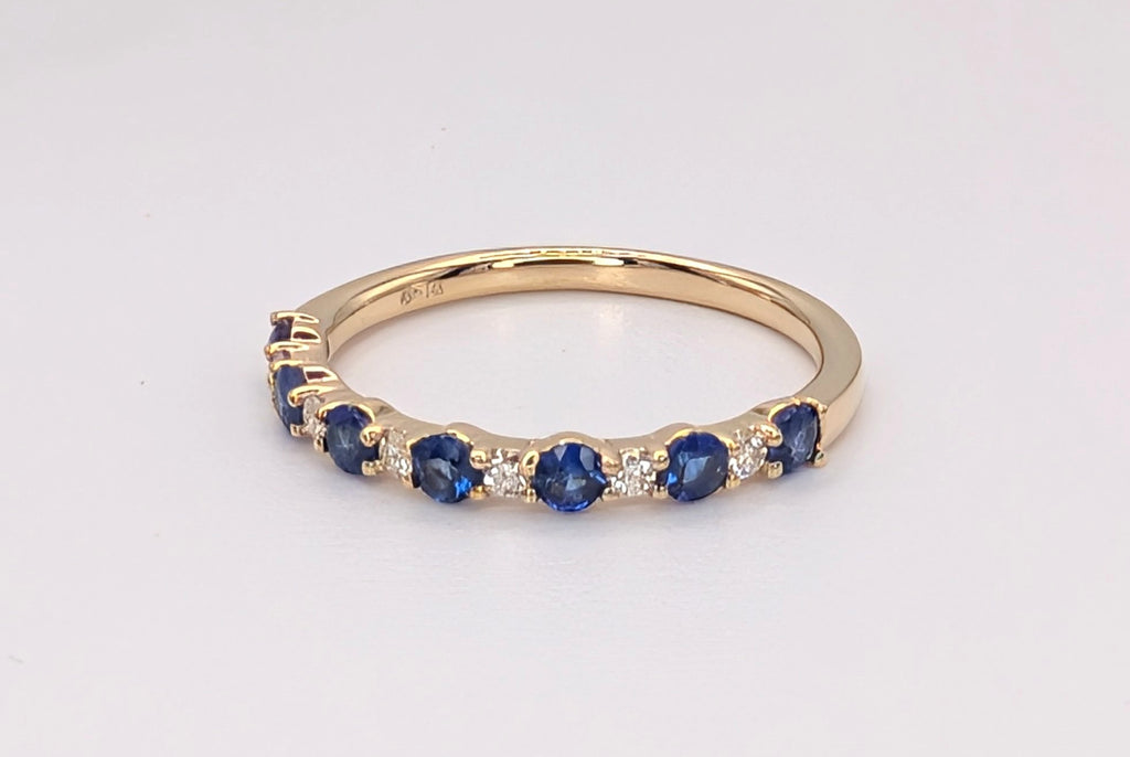 14K Yellow Gold Sapphire and Diamond Alternating Band