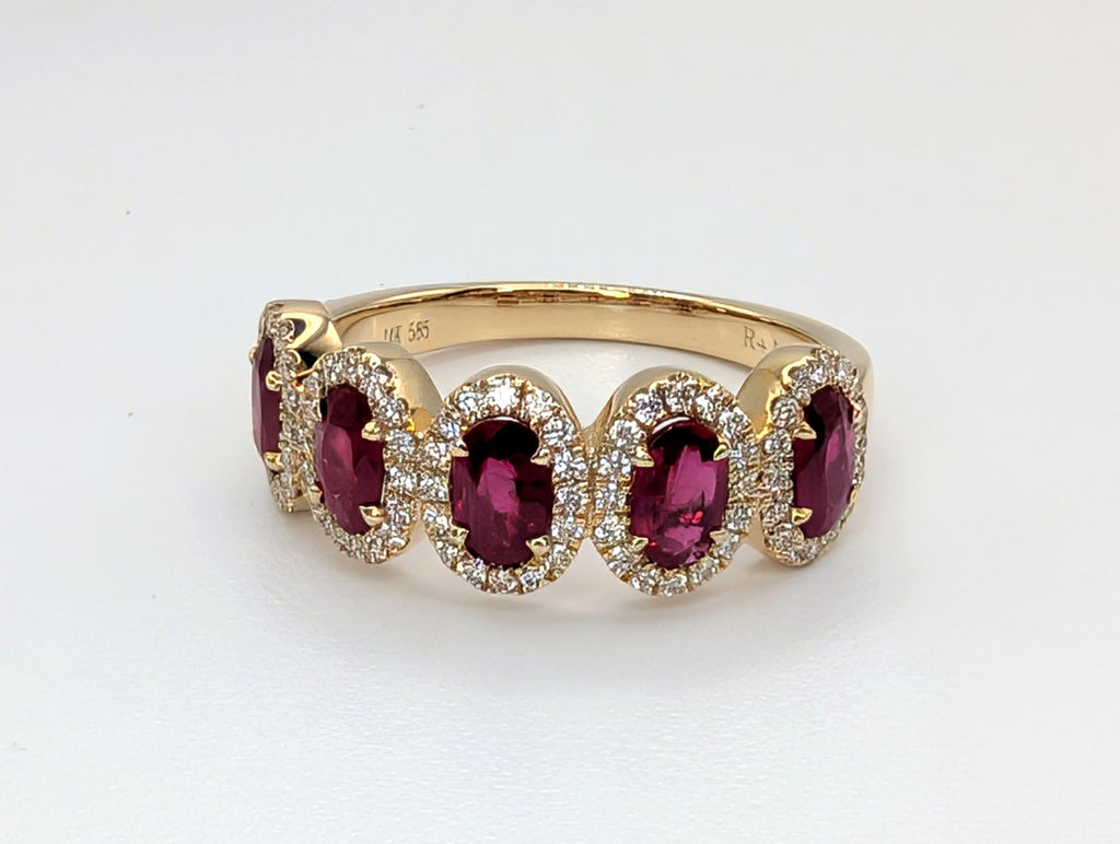 14K Yellow Gold Ruby and Diamond Multi-Halo Band