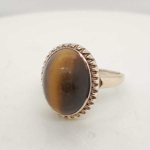 Vintage 10kt Yellow Gold Tigers Eye Quartz Ring