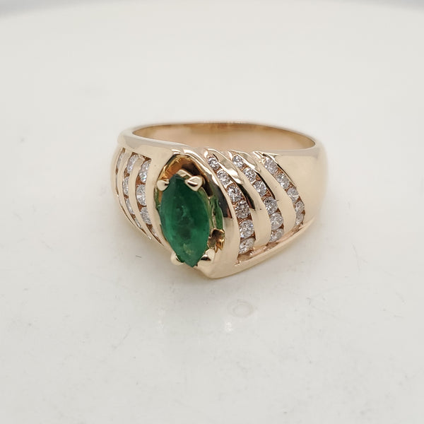 14kt Yellow Gold Emerald And Diamond Ring