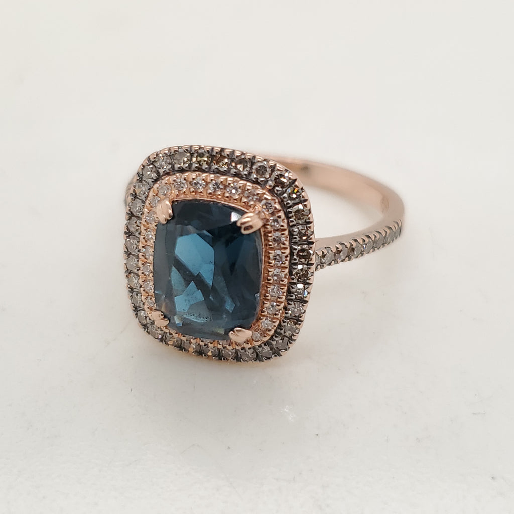 14kt Rose Gold London Blue Topaz and Diamond Ring