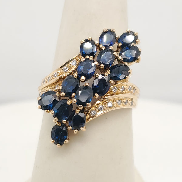 Vintage 18kt Yellow Gold sapphire and Diamond Ring