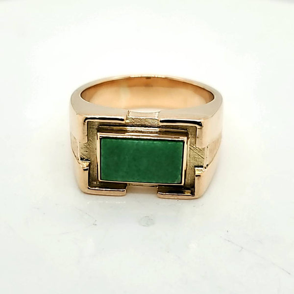 Vintage Mens 14kt Yellow Gold and Jade Ring