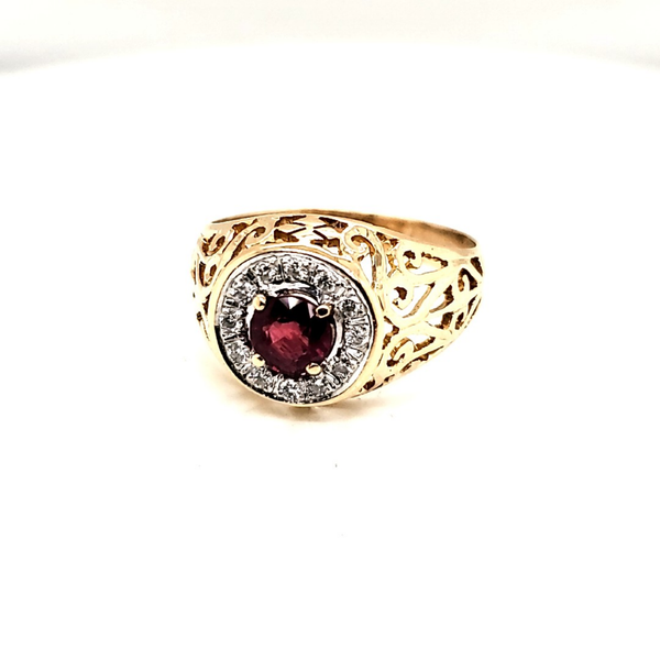 Mens 14kt Yellow Gold Ruby and Diamond Ring