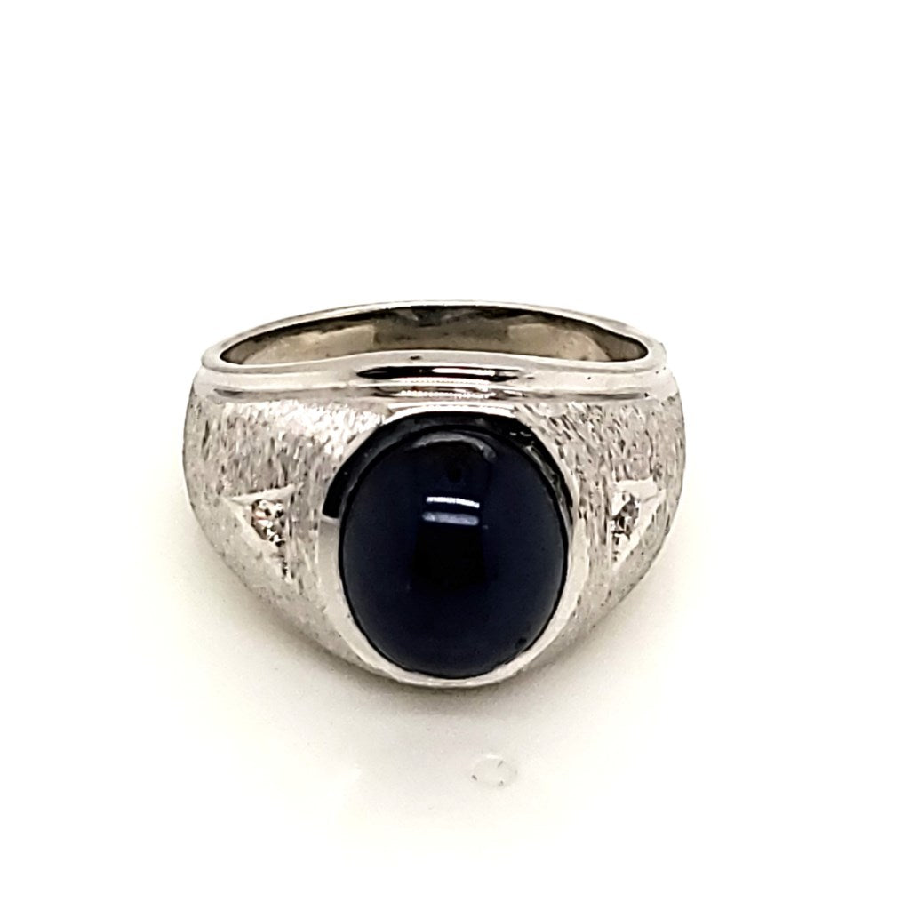 Vintage Mens 14kt White Gold Linde Star Sapphire and Diamond Ring