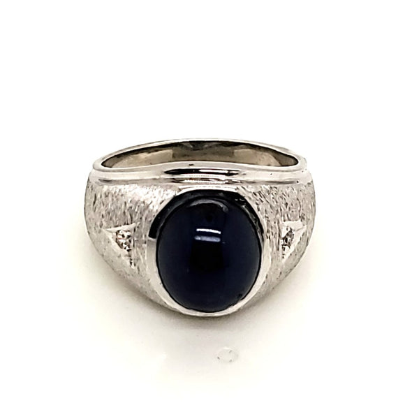 Vintage Mens 14kt White Gold Linde Star Sapphire and Diamond Ring