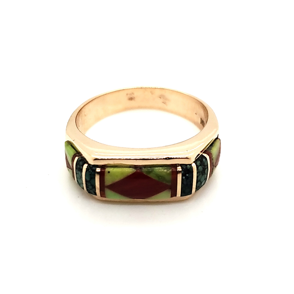 Vintage Mens 14kt Yellow Gold Inlaid Southwest Ring