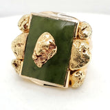 Vintage Mens 10kt Yellow Gold Jade Ring with Natural Alaskan Gold Nuggets