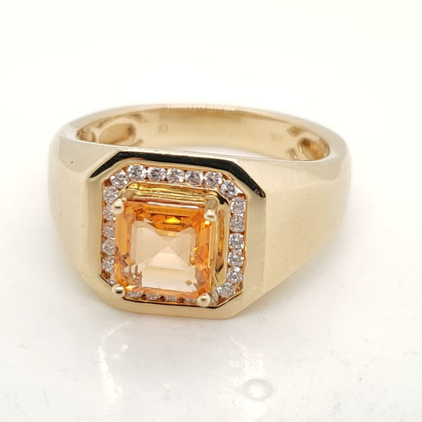 14kt Yellow Gold Mens Orange Sapphire and Diamond Ring