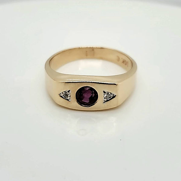 Vintage Mens 14kt Yellow Gold Diamond and Ruby Ring