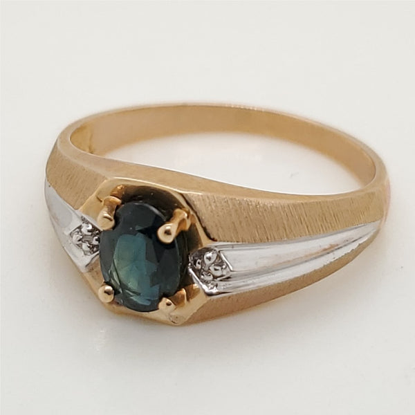14kt Yellow Gold Mens Sapphire and Diamond Ring